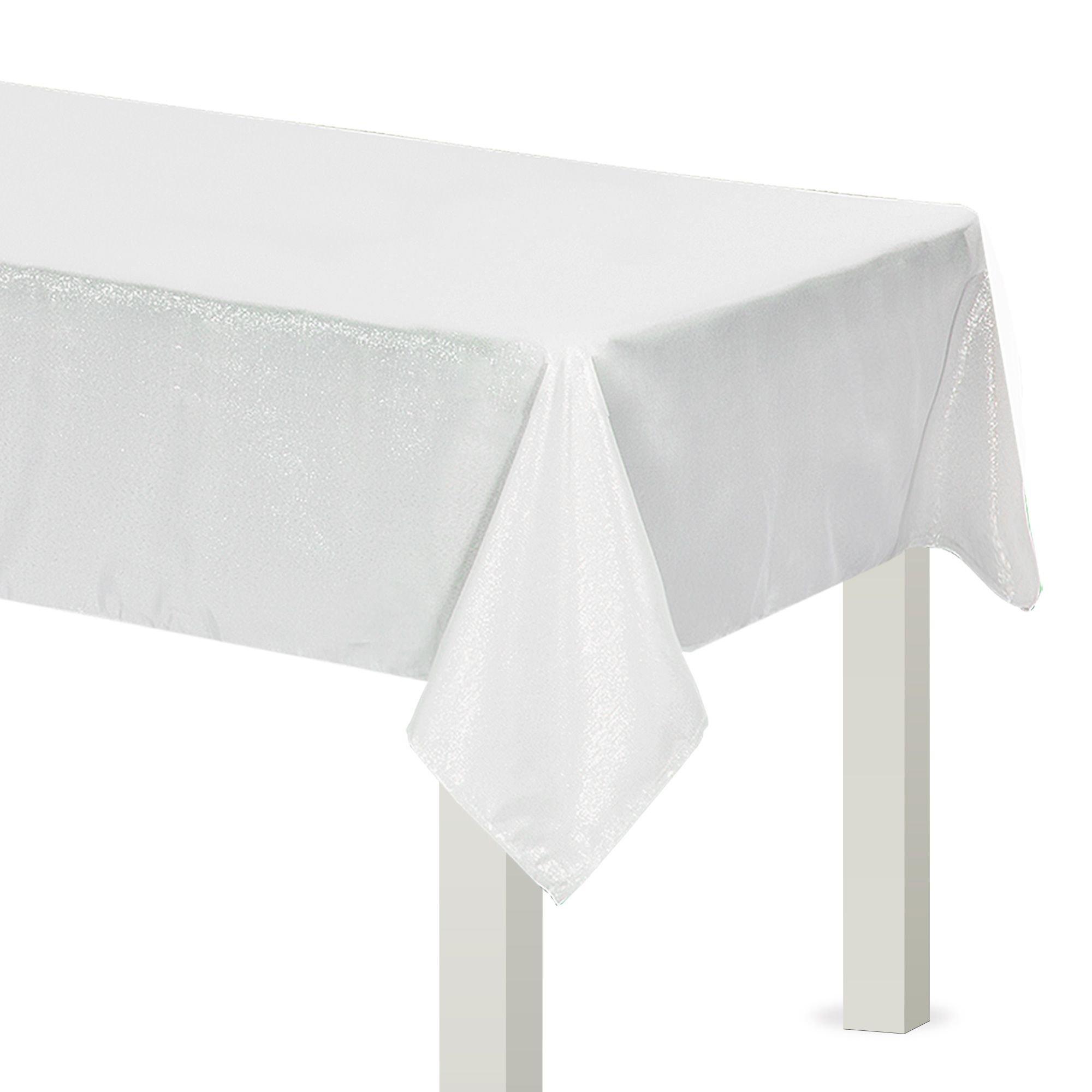 Metallic White Fabric Tablecloth Size 60 x 84 Party City